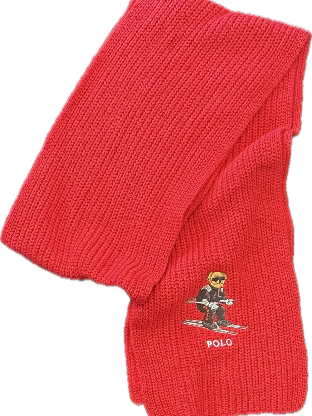 Polo by Ralph Lauren Kids Bright Red Knit Scarf with Ski Bear